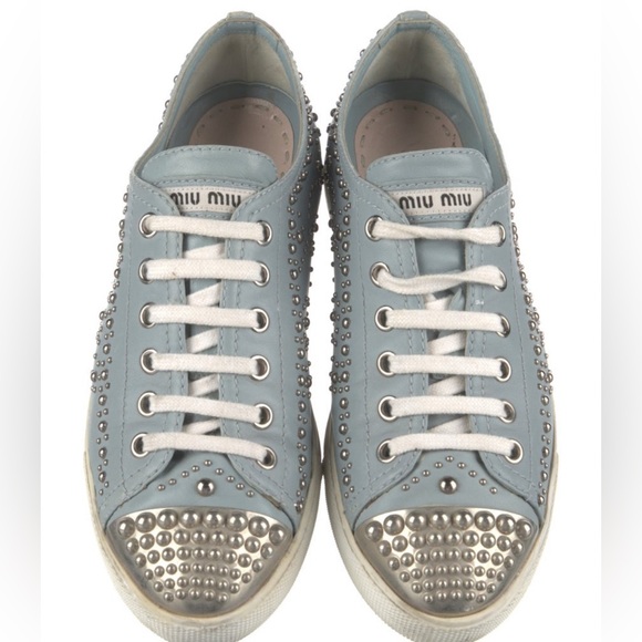 Miu Miu Shoes - Miu Miu Blue Leather Studded sneakers size 36